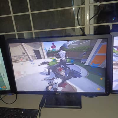 gaming console, mouse ,table , screens and chairs