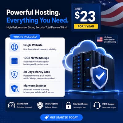 Premium US-Based Multi-Server Cloud Hosting  Only $23/Year!
