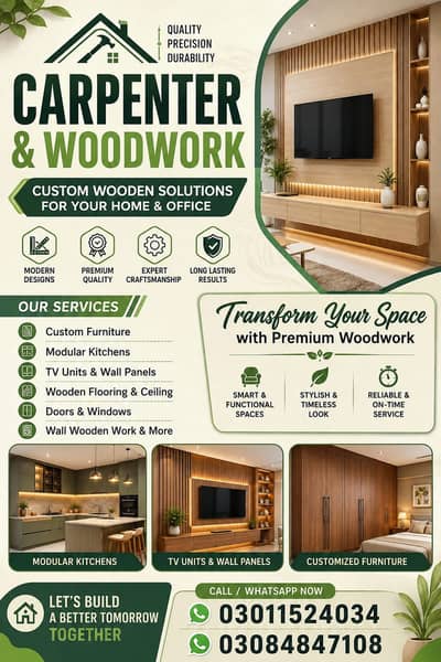 Carpenter services and wooden work in lahore