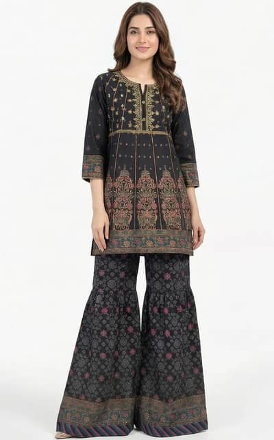 3 Piece Lawn Slub Suit-Embroidered (Pret)