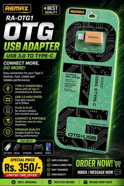 REMAX RA-OTG1 USB 3.0 to Type-C OTG Adapter – Brand New