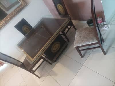 Designer Wood Dining Table Set 4 Designer Chairs with 12mm Thick Glas