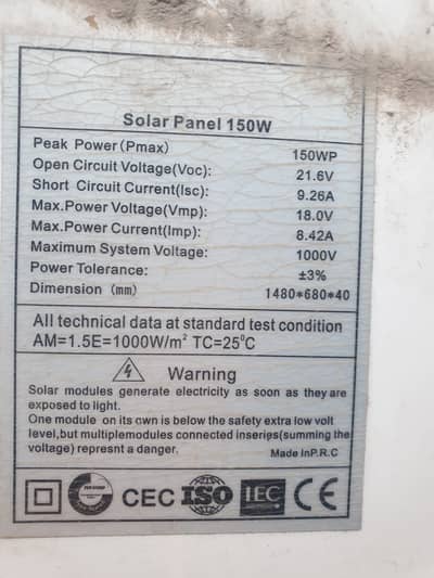 2x 150W Solar Panels (150WP)