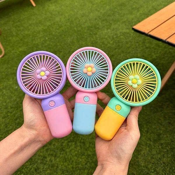 Premium 3-Speed Rechargeable Mini Handheld Fan with Fast Type-C Charging & Mobile Stand – Powerful Cooling in Aesthetic Flower Design