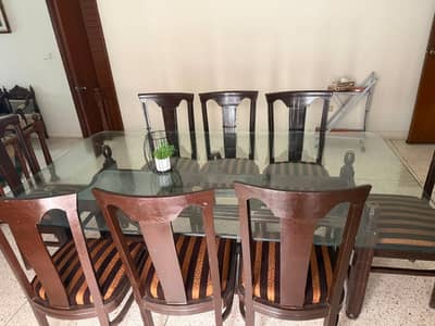 Wooden Dining Table Set – 6 Seater with Glass Top