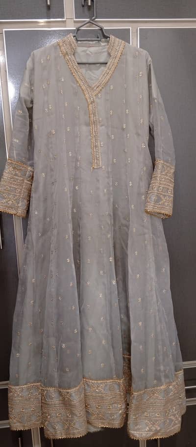 Elegant light gray and golden embroidered fancy 3 piece suit