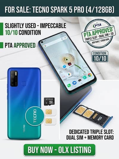 Tecno Spark 5 Pro (4GB / 128GB) – 10/10 Condition | PTA Approved