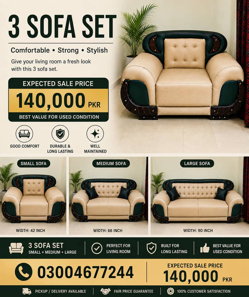 Complete 3 sizes sofa set 0