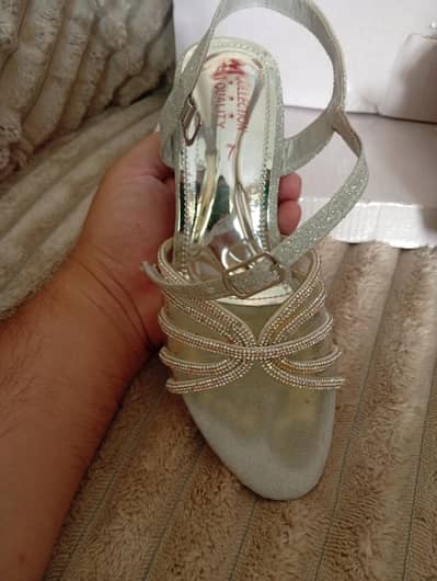 Silver Glitter Heels with Clear Heel Size 7 - Bridal/Party Wear