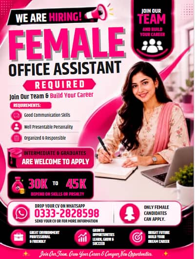 Urgently Hirring Female Office Assiatnt