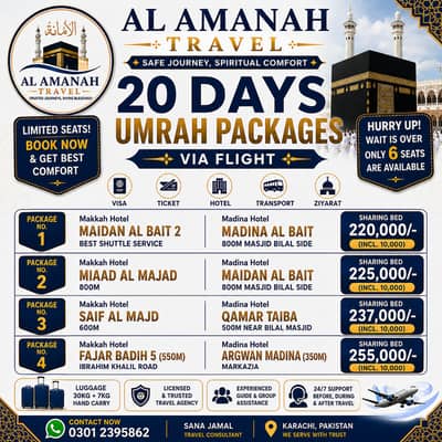 20 Days Umrah Package via Flight – Limited Seats Only!