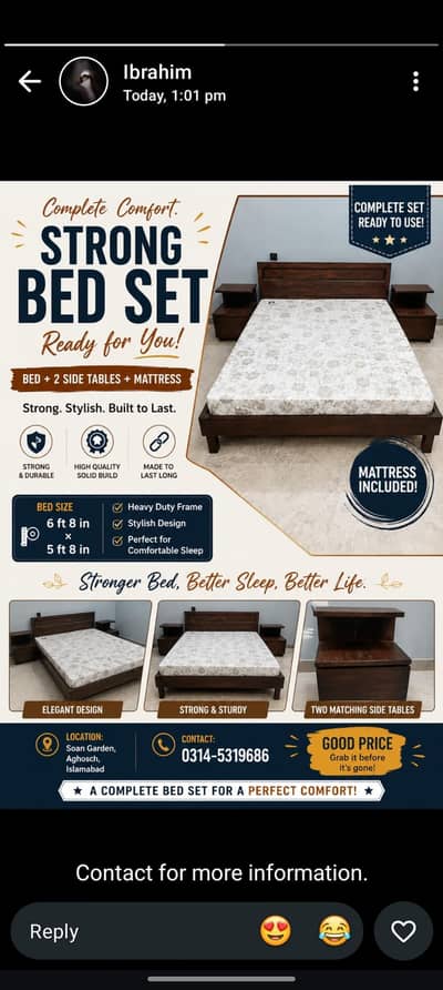 Modern Solid Wooden Bed Frame  with side tables
