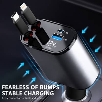 4-in-1 Retractable Car Charger | AfaqDigital