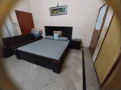 solid wooden bed set with side table and dressing
