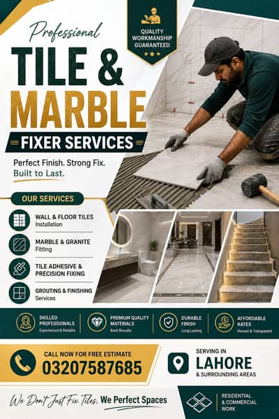 Marble tile fixer services all over lahore