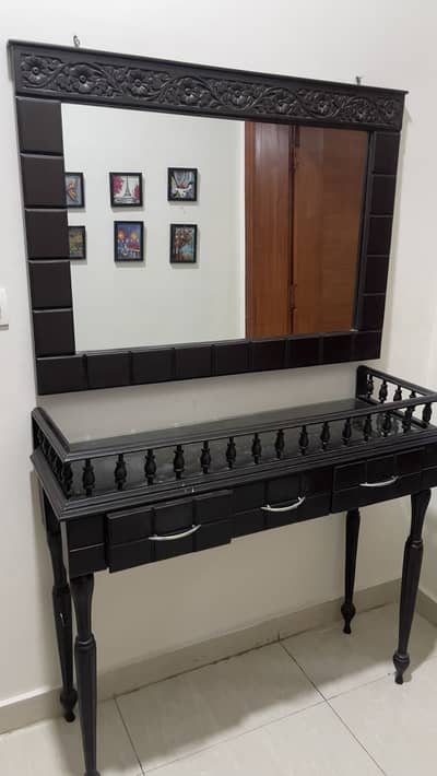 Pure Wooden console table with glass top and mirror