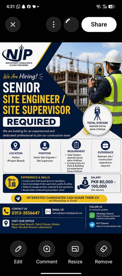 Senior Site Engineer / Site Supervisor Required