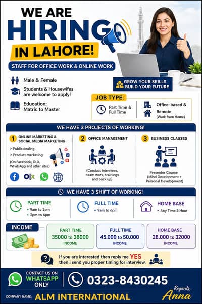 line Work Available _ Male/ Female [ Lahore]