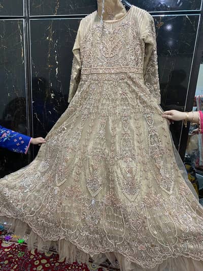 Embroidered Net Walima Maxi with Matching Bag & Dupatta