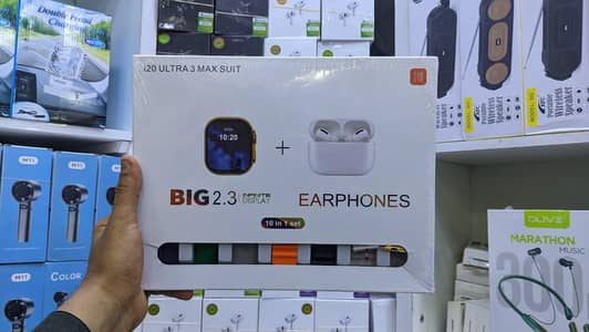 i20 Ultra 3 Max Suit Smartwatch + Wireless Earphones + Straps