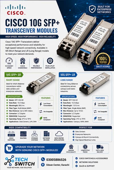 Cisco 10G SFP+ Transceiver Module | SR & LR | Genuine & Tested