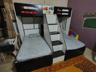 Kids triple bed with wardrobe