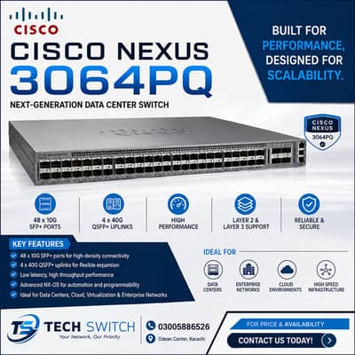 Cisco Nexus 3064PQ 48-Port 10G SFP+ Switch | 4x 40G QSFP+ | Tested