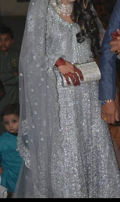 Heavy Work Highlight  Heavy Silver Bridal Maxi with Stone + Sequin Wor