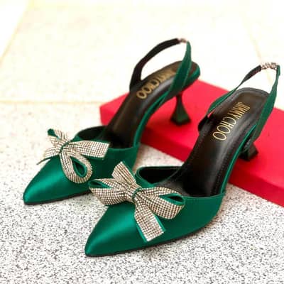Elegant green women fancy formal heels - stylish footwear