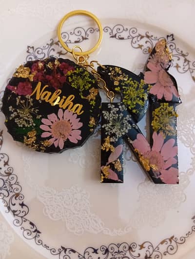 Customized Resin Initial Keychain with Butterfly Accent