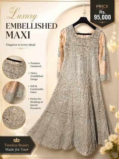 Luxury Heavy Embelished Maxi Dress| Bridal Formal party Wear
