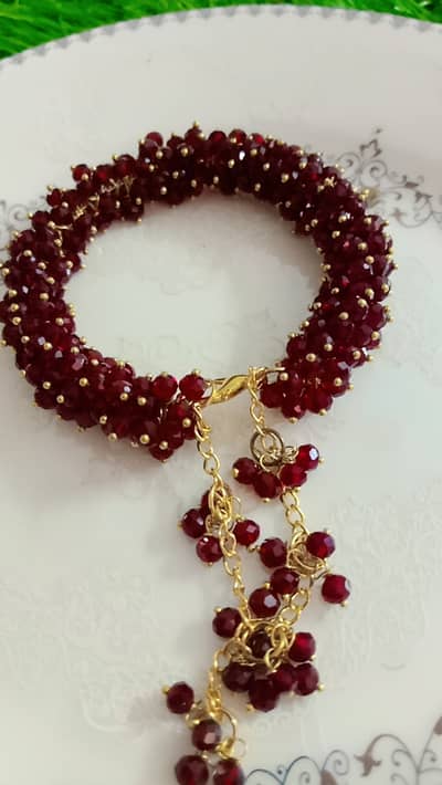 Handcrafted Crystal Cluster Bangle Bracelet with Hanging Beaded Charm