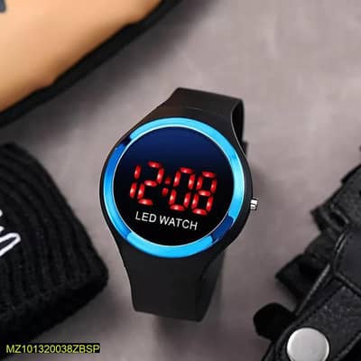 LED Watch For Boys and Girls Black Silicon Casual Sport