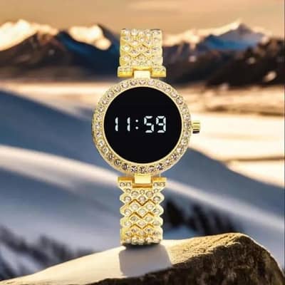 Digital Watch Gold Crystal Chain Strap for Women