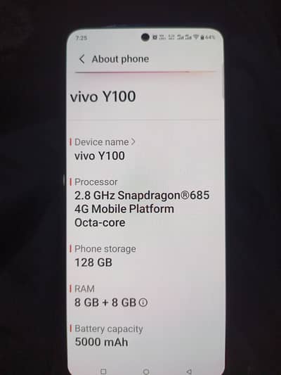 Vivo Y100 8+8 gb 128gb  5000 mah battery