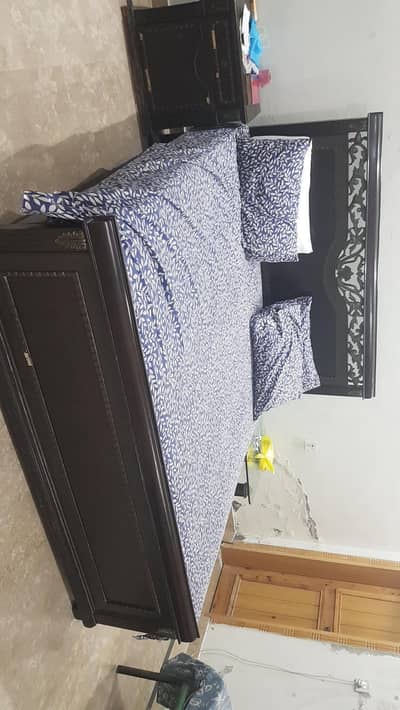 Pure wooden Bed With Mattress And 2 Side tables