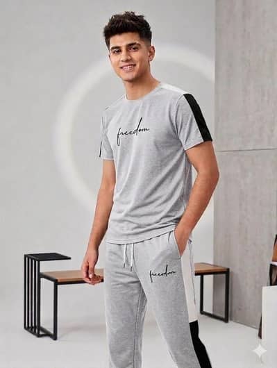 Men's Casual & sports "freedom"print Tracksuit [Grey] 2 pcs Price 1599