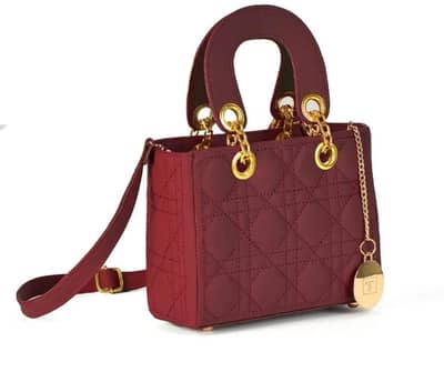 Maroon Quilted Crossbody Bag for Girls With Gold Hardware
