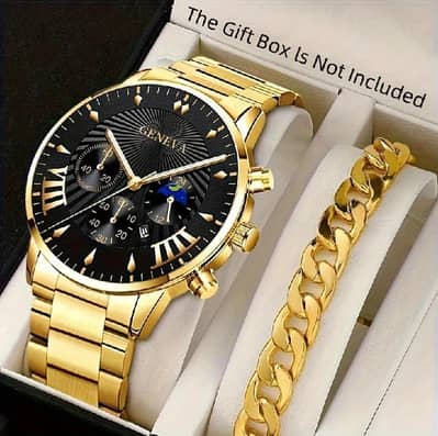 Men stainless steel wristwatch and Wrist bracelet