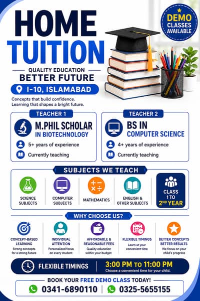 Home Tuition available in I-10 Islamabad