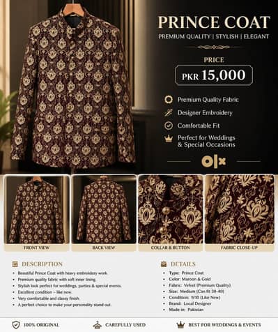 Prince Coat Premium Quality Elegent for Sale