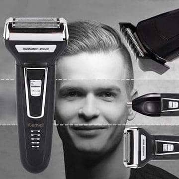 Original Kemei KM-5558 3-in-1 Rechargeable Grooming Kit for Men - Electric Shaver, Hair Clipper & Nose Trimmer - Professional Cordless Beard Styler & Grooming Machine (Blue)