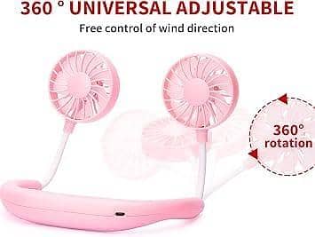 Portable Neck Fan Rechargeable USB Mini Fan Wearable Hands Free Neckband Fan 360° Flexible 3 Speed Personal Cooling Fan Quiet Desk Fan for Workout Work Travel