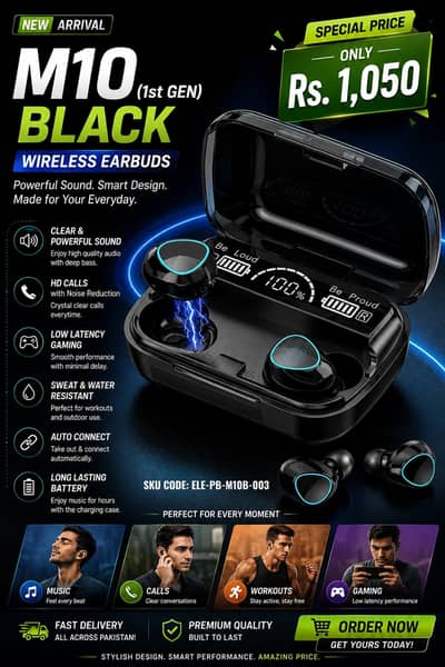 M10 (1st Gen) Black Wireless Earbuds 