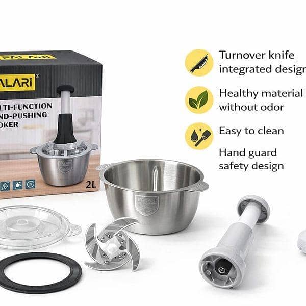 4 Steel Manual Kitchen Chopper – Heavy Duty Vegetable Dicer, Mincer & Meat Grinder – Smart Hand Press Plunger Design for Fast & Effortless Cooking!