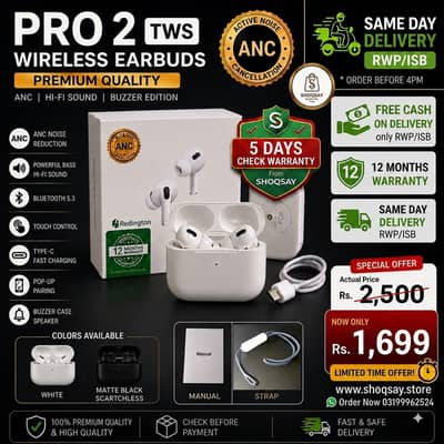 Pro 2 TWS Wireless Premium Earbuds | Bluetooth 5.3 | Deep Bass Airbuds