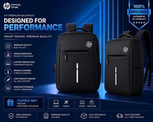 HP Original Premium Laptop Backpack | Water Resistant Shockproof Anti-Theft Business Travel Laptop Bag with USB Charging Port | Fits 14", 15", 15.6", 16" & 17" Inch Laptops Office, College, School, University & Travel | Black