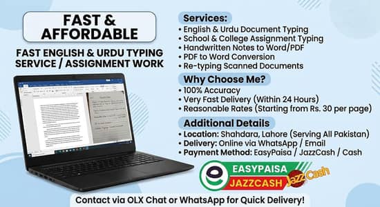 Fast English & Urdu Typing Service / Assignment Work