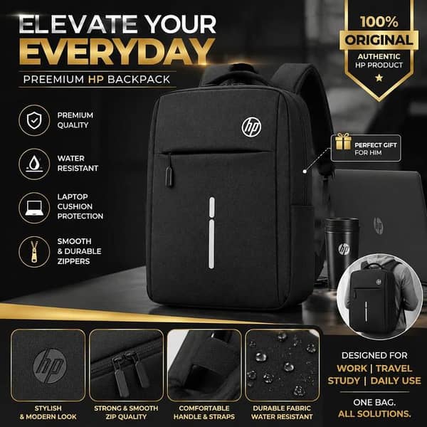 HP Original Premium Laptop Backpack | Water Resistant Shockproof Anti-Theft Business Travel Laptop Bag with USB Charging Port | Fits 14", 15", 15.6", 16" & 17" Inch Laptops Office, College, School, University & Travel | Black