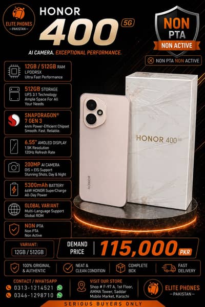 Honor 400 | 12GB RAM 512GB ROM | complete box | non PTA non active